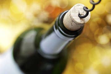 Cork screw and wine bottle