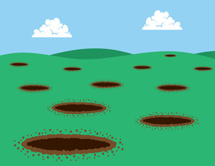 Multiple holes in grassy field