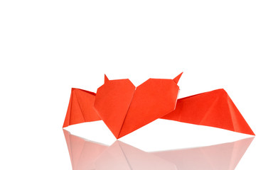 Origami horned heart isolated on white background