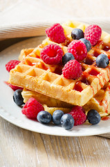 waffles with blueberries and raspberries