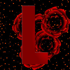 Alphabet on a background of red roses Letter L