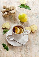 Tea with lemon  and ginger