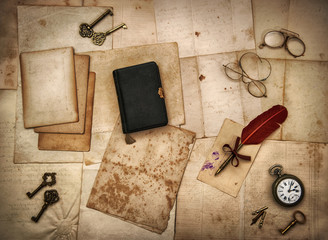 vintage accessories, bible book, old letters