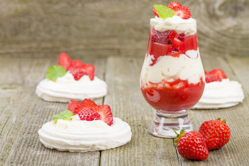 Eton Mess - Strawberries with whipped cream and meringue.