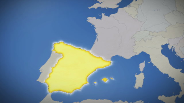 Spain on map of Europe. Country pull out. Blue