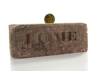 one single concrete stone with euro coin