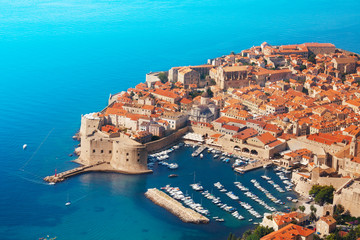 Boats at Dubrovnik old town port - obrazy, fototapety, plakaty