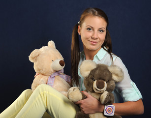 Woman with teddy bears