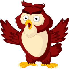 Cute owl cartoon waving wing