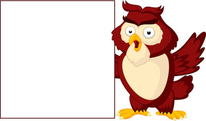Owl cartoon with blank sign