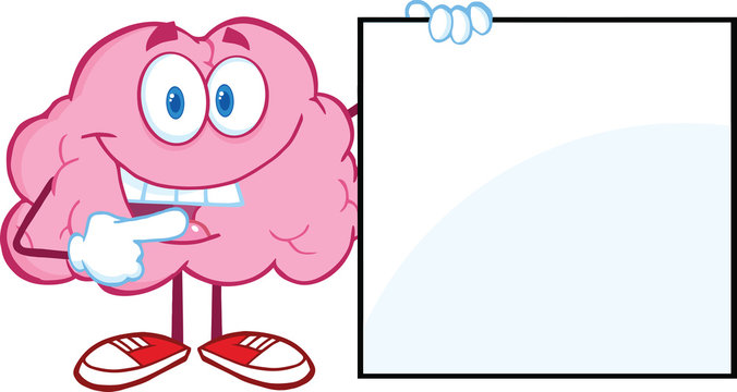 Happy Brain Cartoon Character Showing A Blank Sign