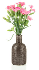Fototapeta na wymiar Bouquet of carnations in vase, isolated on white