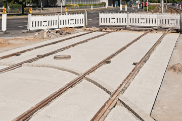 Strassenbau und Gleisbau an einer Kreuzung