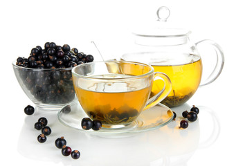 Cup of berry tea isolated on white