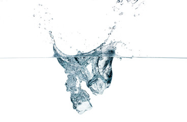 Ice Cubes Dropping. Splashes