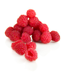 Ripe raspberries isolated on white