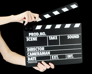 Movie production clapper board isolated on black