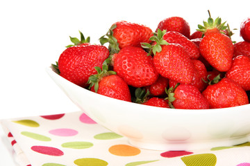 Fresh strawberry in bowl isolated on white