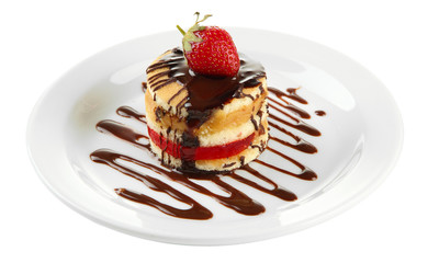 Tasty biscuit cake with chocolate and berry