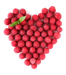 Ripe sweet raspberries isolated on white