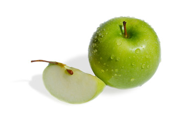Apple segment and the green apple