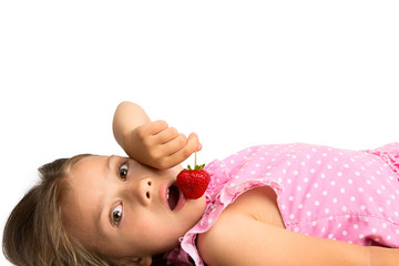 Obraz na płótnie Canvas Young Girl with a Strawberry