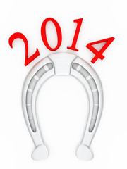2014 new year of the horse. inscription with the  horseshoe