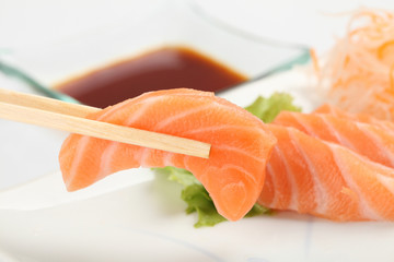 salmon sashimi isolated in white background