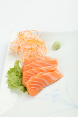 salmon sashimi isolated in white background
