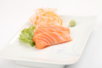 salmon sashimi isolated in white background
