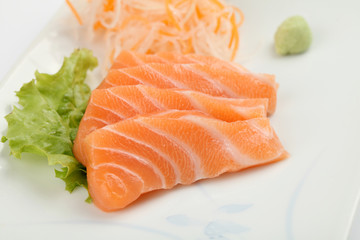 salmon sashimi isolated in white background