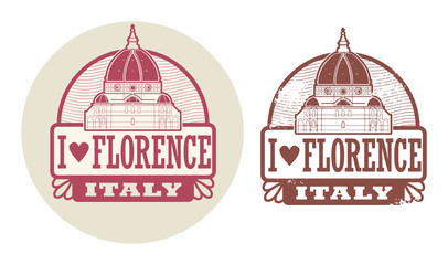 Stamp set with words Love Florence, Italy inside, vector
