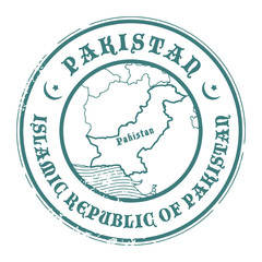Grunge rubber stamp with the name and map of Pakistan, vector