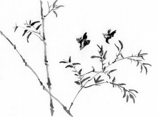 china painting bamboo and bird