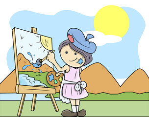 Obraz na płótnie Canvas Painting Landscape - Kids - Vector Illustration