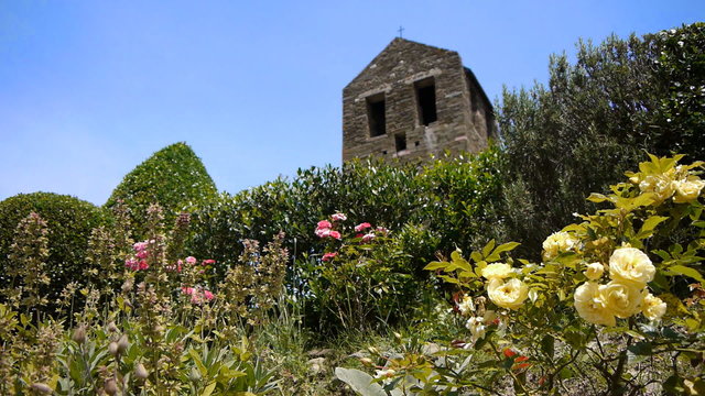 Gardens and old priory. Prieure de Serrabonne, France
