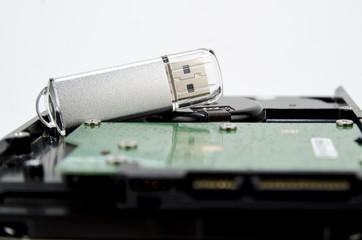 Harddisks And USB Drive Isolated On White Background