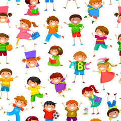 seamless pattern with cartoon kids