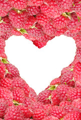 Heart in a raspberry on a white background.