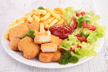 nugget,french fries and salad