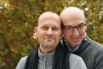 Portrait of loving gay men homosexual married couple