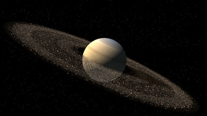 Saturn like planet with asteroid rings with clipping path