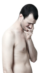 Fototapeta premium Sobbing Topless Man