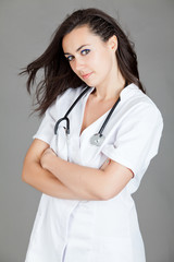 Portrait of a friendly female doctor.  happy young smiling femal