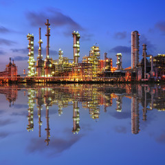 Reflection of petrochemical plant at night