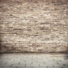 grunge background, red brick wall texture and floor