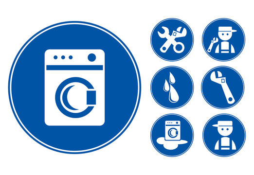 Blue Washing Machine Icons Set