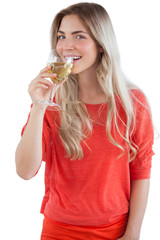 Young woman ready to drink white wine