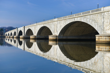 Memorial Bridge and its reflection over Potomac River - Washington D.C. United States