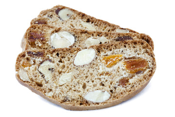 Three biscotti biscuits isolated on white background.